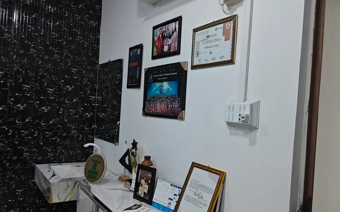 Qualifications and certificates displayed at Beyond Beauty Clinic, Vehari
